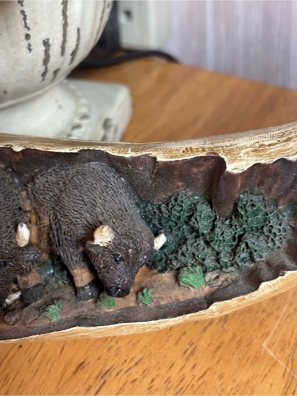 Faux Horn Resin Three Buffalo Relief Sculpture Western Wall Decor